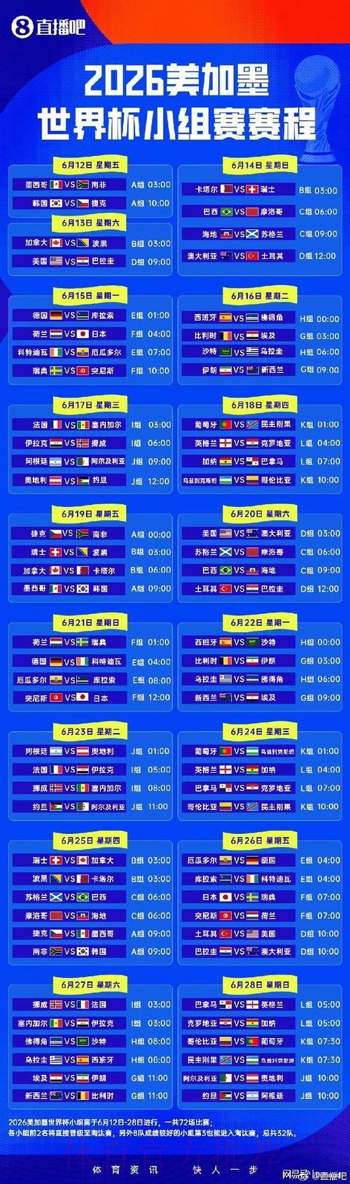 2026世界杯小组赛赛程官方发布实时赛程直播平台