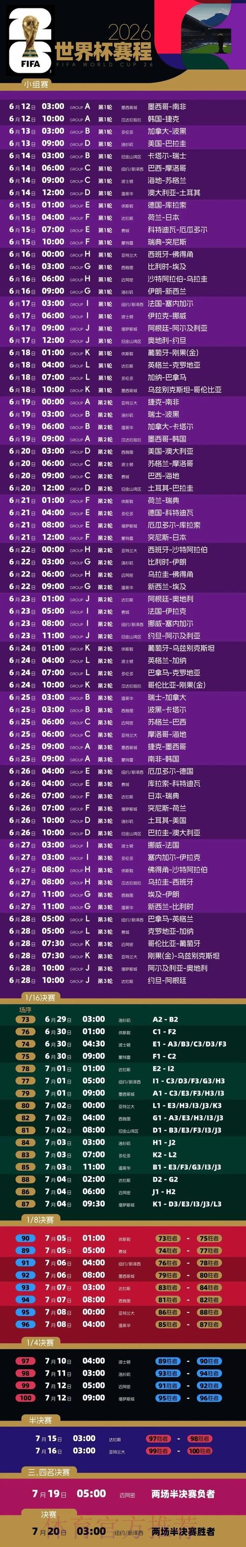 2026世界杯每日赛程实时更新全程直播实时查看